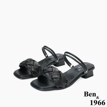 Ben&1966高級頭層羊皮流行低跟兩穿涼拖鞋-黑(256571)