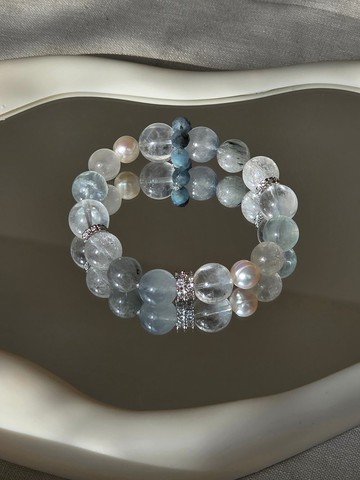 藍白兔毛海藍寶水晶手鏈