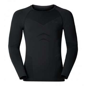 ├登山樂┤瑞士 ODLO 男保暖衣圓領無縫銀離子彈性-黑/墨灰 # 18313260056