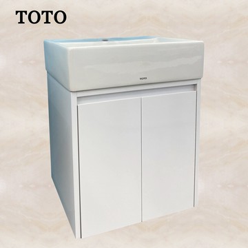 toto50cm抗汙面盆+純白pvc板雙門浴櫃組-ca02-pv0148+l710cgu