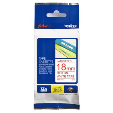 【Brother 兄弟】TZe-242 護貝標籤帶 ( 18mm 白底紅字 )