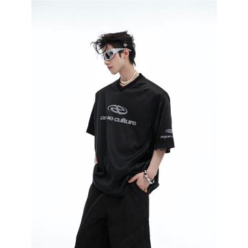 ArguECulturE夏季新款小眾銀光網面設計感寬松短袖透氣棒球服T恤