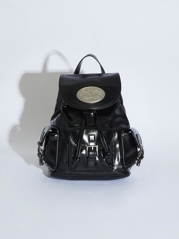 lotsyou Nostalgia chubby Leather Backpack [Black]