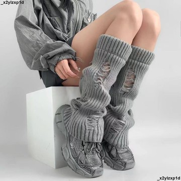大促銷九 襪套 腿套 長腿套 日系秋冬新款保暖辣妹亞文化破洞針織y2k白色小腿堆堆中筒襪套女
