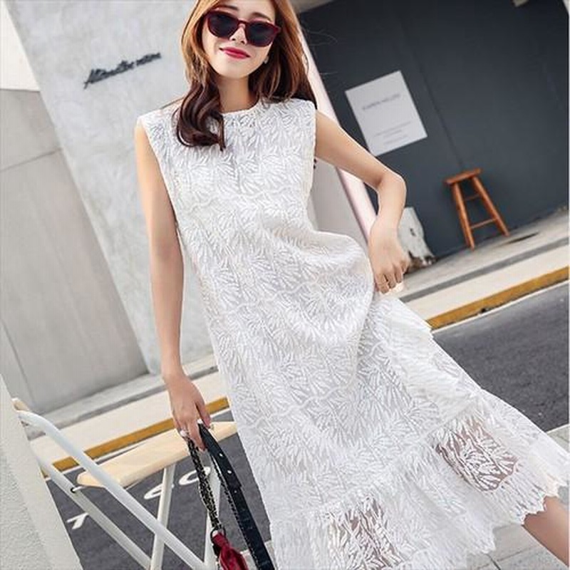 レースフリルノースリーブロングワンピース レースレディース Lace Ladies フリルノースリーブロング