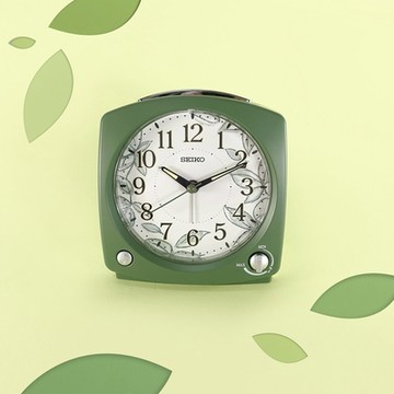 SEIKO 精工 / 植物花卉 數字刻度 滑動式秒針 貪睡鬧鈴 燈光夜光 靜音鬧鐘-綠白色#QHP012M/SK048