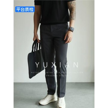 【隱藏彈力腰】春夏商務休閑彈力抗皺小西褲修身直筒小腳九分長褲