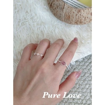 Pure Love樂芙 /正韓 銀飾【S925純銀】R0833簡約通體純銀天然草莓晶石可調式開口戒指 / 銀