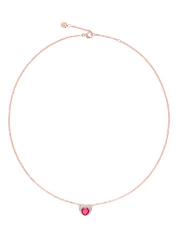 Dodo - 9kt rose gold Precious Heart diamond and ruby necklace - women - White Diamond/9kt Rose Gold - 42 - Pink