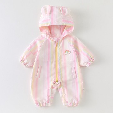 春秋新生兒爬服嬰兒春裝衣服沖鋒衣外套連體衣雙層外出服寶寶哈衣鑫弘-素時衣櫥