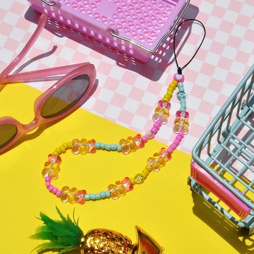 Y2K小熊軟糖粉黃款鏈子/ 壓克力手機鍊