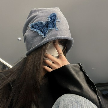 TUshu/新中式復古蝴蝶～大版包頭帽子女氣質酷颯顯臉小堆堆帽冷帽