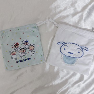 🍀臺灣出貨🍀日單 蠟筆小新 小白 毛絨束淺綠色小清新 抽繩袋 收納袋