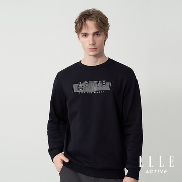 【ELLE ACTIVE】男款 質感休閒品牌印花大學T-深藍色 (EA25A1M1401-39)