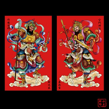 2025水木軒創意門神守門尉遲恭秦瓊敬德鐘馗畫門貼新年對聯門貼福【淘夢屋】