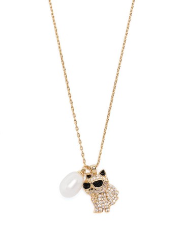Karl Lagerfeld - Choupette-pendant delicate-chain necklace - women - Brass/Pearl/Zirconium - One Size - Gold