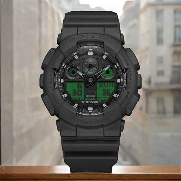 CASIO 卡西歐 G-SHOCK 經典黑與電光綠雙顯手錶 學生錶(GA-100BEG-1A)
