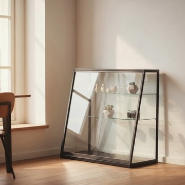 【 SHAONIANNA.TW 】工業風霧黑鐵架強化玻璃收納展示櫃 90x45x95cm – 客廳書房多功能收納櫃、防塵耐重透明展示櫃