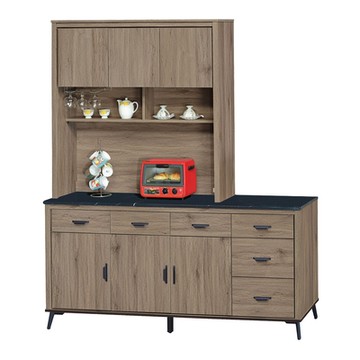 文創集 佐安斯 灰橡6尺雲紋石&岩板餐櫃組合(二色石面可選)-181x41x203.5cm免組