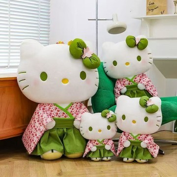 ✨臺灣出貨✨小日系新款抹茶櫻花和服凱迪貓kt毛絨玩具公仔擺件節日禮物亞麻跌AOGF
