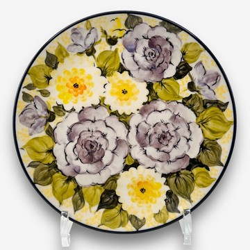 波蘭手繪手工陶-圓盤 19cm 粉紫牡丹系列 設計師款