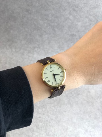 【日本直送 名牌中古包】GUCCI 古馳 手錶 棕色 金色  ويب帶 圓形錶盤 皮革 石英錶 vintage vng8gz