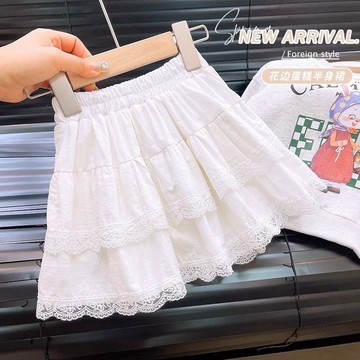 台灣出貨兒童半身裙2025春夏季新款蕾絲花邊蛋糕裙女童百褶裙短裙帶安全褲
