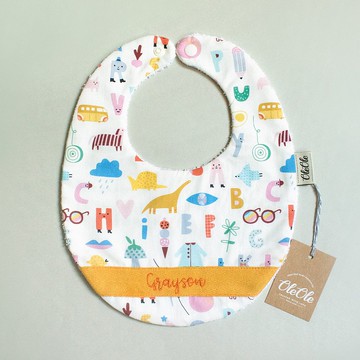 可愛 子母派對 繡名 客製名字 圍兜 口水巾 口水肩 彌月禮盒