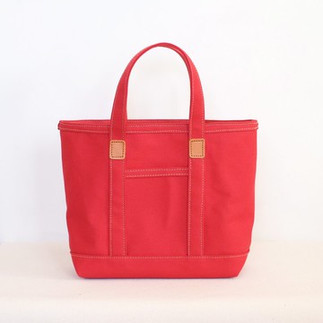 革與帆布托特包 S  紅色