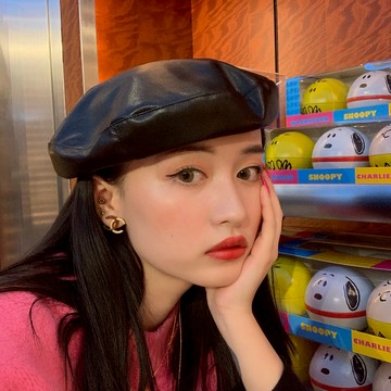爬爬家/pu皮帽子女網紅貝雷帽秋冬韓版百搭時尚皮質畫家帽報童帽1入