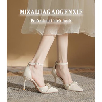 包頭涼鞋女夏季尖頭細跟白色高跟鞋2025年新款仙女風鞋子配裙子