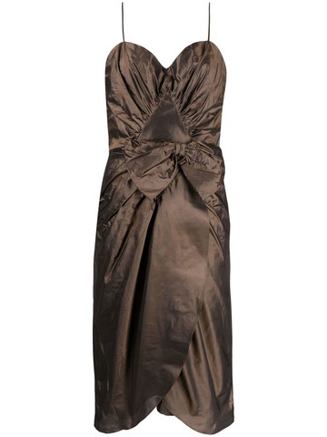 Maison Margiela - ruched-detail oversized-bow dress - women - Silk - 42 - Brown
