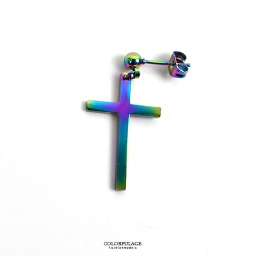 男生耳環 鋼製炫彩十字架耳針ND723