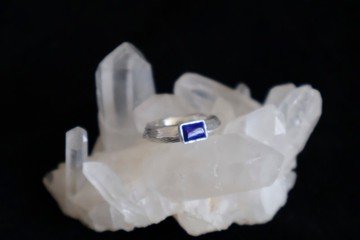 原創手工925銀山影肌理青金石純銀孤品戒指