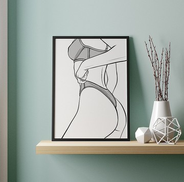 照片中的裸體數字肖像、定制線條藝術印刷品、極簡風格的牆壁藝術