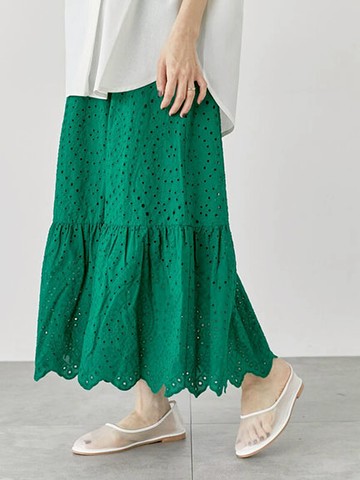 蕾絲圖案洞洞鏤空扇貝邊長裙(0F000887910) - Lugnoncure