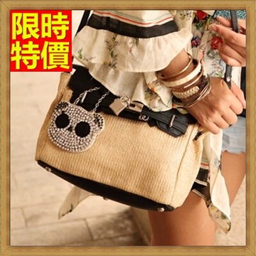 藤編包 手提包-草編包可愛水鑽小熊編織女包包68h32【獨家進口】【米蘭精品】