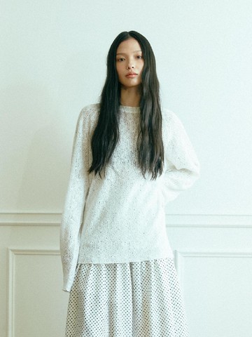 Net Raglan Knit Sleeve T-Shirt [WHITE]