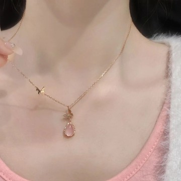 項鍊 銀項鍊 鎖骨鏈 純銀項鍊 女生項鍊 水晶項鍊 蝴蝶項鍊 韓國項鍊 粉晶項鍊 女生禮物 220