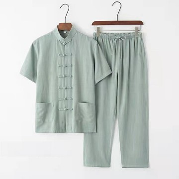 【巴黎精品】現貨+預購 新中式 唐裝漢服套裝兩件套-中國風復古盤扣短袖長褲男套裝9色a1bx14