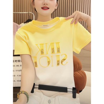 韓版漸變暈染亮片刺繡設計感夏季新款短袖T恤女寬松顯瘦百搭上衣