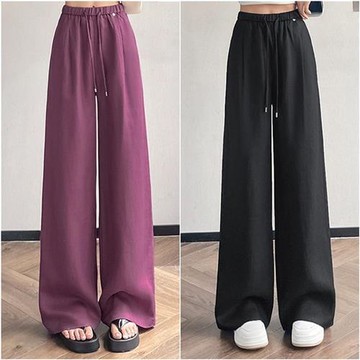 【米蘭精品】現貨+預購 女高腰冰絲長褲天絲寬褲顯瘦薄款垂感直筒褲休閒西裝褲-寬鬆亞麻輕薄5色74ls5
