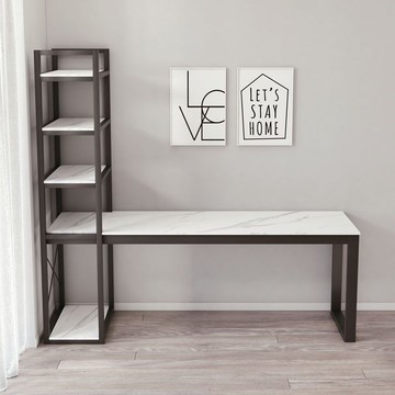 附發票 巖板書桌書架一體桌小戶型窄小帶鐵藝置物架桌子網紅書桌書櫃組合