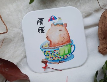 水豚杯墊卡皮巴拉杯墊陶瓷杯墊珪藻土杯墊-水彩插畫杯墊