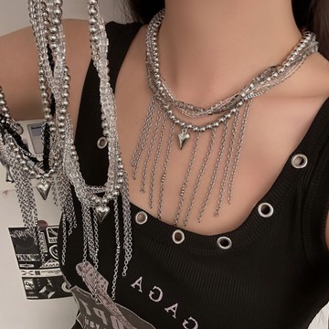 【台灣公司 可打統編】免運 歐美法式時尚水晶串珠流蘇鏈條項飾個性小眾設計百搭愛心項鏈飾品 可開發票 全館五折 工廠現貨直銷 新品特價 z9211