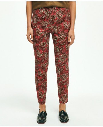 Brooks Brothers Women's Paisley Slim Side-Zip Pants | Red | Size 0