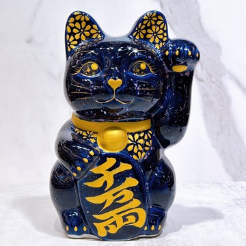 【輝石聚財】日本清水燒招財貓 | 透輝石 - 花紫 金彩 特大