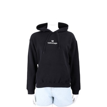 BALENCIAGA Sponsor 字母刺繡刷毛襯裡黑色連帽運動衫 大學T(女款)