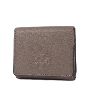 TORY BURCH THEA 荔枝紋釦式三折短夾-可可色