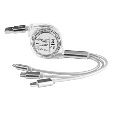 Timo 可伸縮收納三合一充電線 環保TPU線材 柔軟耐用 不纏繞 Lighting TYPE-C Micro USB  1m  太空灰  1條